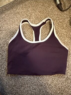 Racerback Crop Bra in Deep Purple with Cream Trim